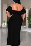 Black Sexy Solid Color Ruffle Off Shoulder Long Dresses