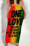 Multicolor Casual Letters Gradient Splashed ink printing Leopard Contrast Skinny High Waist Full Print Bottoms
