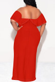 Black Sexy Solid Color Ruffle Off Shoulder Long Dresses