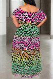 Black Sexy Leopard Print Gradient Chain print Ruffle Contrast Off Shoulder Printed Dresses