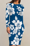 Light Purple Elegant Flowers Print Contrast O Neck Printed Dresses