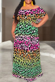 Black Sexy Leopard Print Gradient Chain print Ruffle Contrast Off Shoulder Printed Dresses