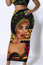 Black Casual Print portrait Contrast Skinny High Waist Full Print Bottoms