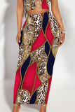 Multicolor Casual Letters Gradient Splashed ink printing Leopard Contrast Skinny High Waist Full Print Bottoms