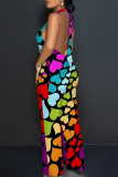 Colour Street Love Print Letters Lace Up Backless Contrast Halter Loose Jumpsuits