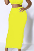 Yellow Casual Solid Color Skinny High Waist Solid Color Bottoms