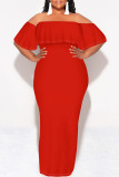 Black Sexy Solid Color Ruffle Off Shoulder Long Dresses