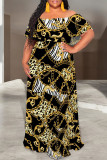 Black Sexy Leopard Print Gradient Chain print Ruffle Contrast Off Shoulder Printed Dresses