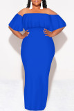 Black Sexy Solid Color Ruffle Off Shoulder Long Dresses