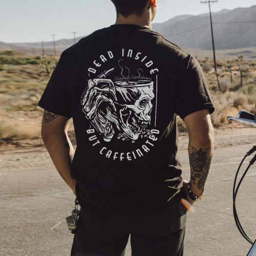 Black DEAD INSIDE BUT CAFFEINATED PRINTED MEN'S T-SHIRT