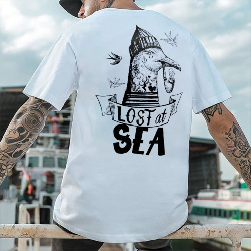 Black LOST AT SEA PRINTED MEN'S T-SHIRT