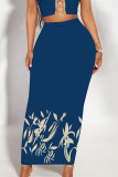 Multicolor Casual Letters Gradient Splashed ink printing Leopard Contrast Skinny High Waist Full Print Bottoms