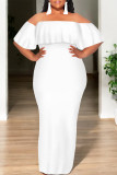 Black Sexy Solid Color Ruffle Off Shoulder Long Dresses