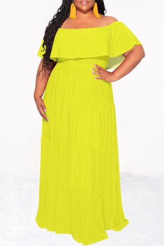 Yellow Sexy Solid Color Ruffle Off Shoulder Long Dresses