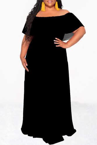 Black Sexy Solid Color Ruffle Off Shoulder Long Dresses