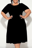 Green Casual Solid Color Patchwork O Neck Short Sleeve Plus Size Dresses