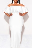 Black Sexy Solid Color Ruffle Off Shoulder Long Dresses