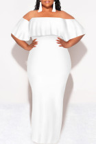 White Sexy Solid Color Ruffle Off Shoulder Long Dresses