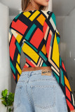 Yellow Red Casual Print Patchwork O Neck T-Shirts
