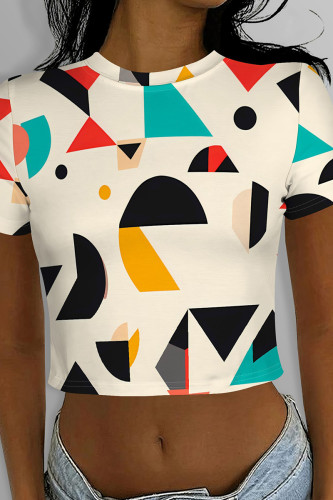 Milky Casual Print Patchwork O Neck T-Shirts