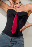 Black Sexy Patchwork Strapless Tops