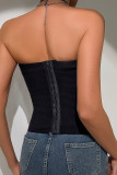 Black Sexy Patchwork Strapless Tops