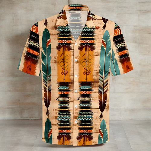 Khaki Casual Vacation Floral Print Pocket Buttons Turndown Collar Tops