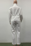 Black Elegant Solid Patchwork Pocket Zipper Turndown Collar Loose Jumpsuits