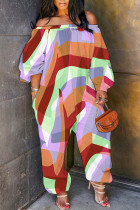 Light Purple Casual Print Basic Off Shoulder Regular Jumpsuits