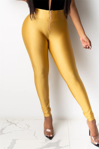 Gold Fashion Casual Skinny Solid Bottoms