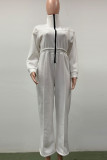Black Elegant Solid Patchwork Pocket Zipper Turndown Collar Loose Jumpsuits