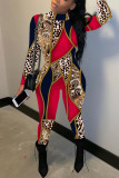 Red Casual Print Basic Half A Turtleneck Skinny Jumpsuits