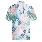 White Casual Vacation Floral Print Pocket Buttons Turndown Collar Tops