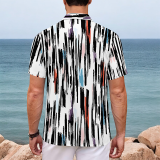 Multicolor Casual Geometric Print Buttons Contrast Turndown Collar Tops