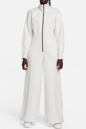 White Elegant Solid Patchwork Pocket Zipper Turndown Collar Loose Jumpsuits