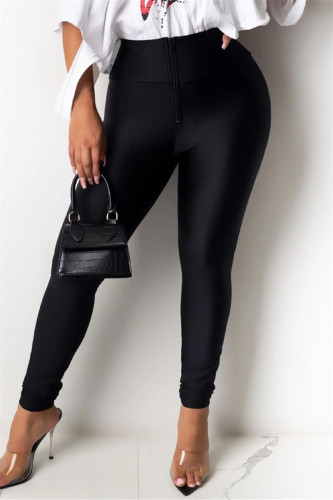 Black Fashion Casual Skinny Solid Bottoms