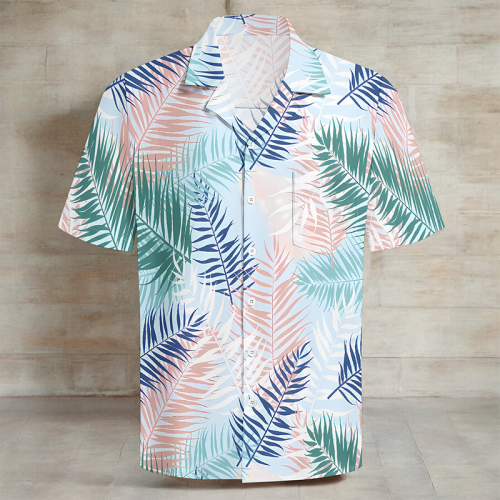 Baby Blue Casual Vacation Floral Print Pocket Buttons Turndown Collar Tops