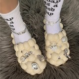 Black Casual Hollow Out Rhinestone Decor Round Comfortable Shoes
