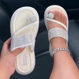 Cream White Casual Rhinestone Decor Round Comfortable Out Door Wedges Shoes