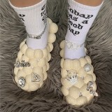 Black Casual Hollow Out Rhinestone Decor Round Comfortable Shoes
