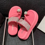 Cream White Casual Rhinestone Decor Round Comfortable Out Door Wedges Shoes