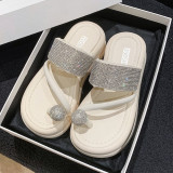 Cream White Casual Rhinestone Decor Round Comfortable Out Door Wedges Shoes