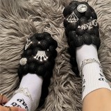 Black Casual Hollow Out Rhinestone Decor Round Comfortable Shoes