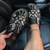 Dark Brown Casual Rivets Patchwork Round Flats Shoes