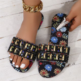 Black Casual Daily Rhinestone Decor Patchwork Round Comfortable Out Door Shoes