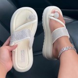 Cream White Casual Rhinestone Decor Round Comfortable Out Door Wedges Shoes