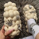 Black Casual Hollow Out Rhinestone Decor Round Comfortable Shoes