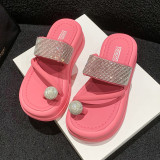 Cream White Casual Rhinestone Decor Round Comfortable Out Door Wedges Shoes