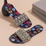 Black Casual Daily Rhinestone Decor Patchwork Round Comfortable Out Door Shoes