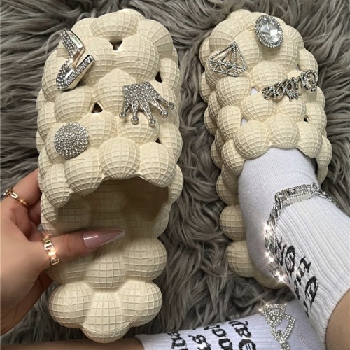 Apricot Casual Hollow Out Rhinestone Decor Round Comfortable Shoes